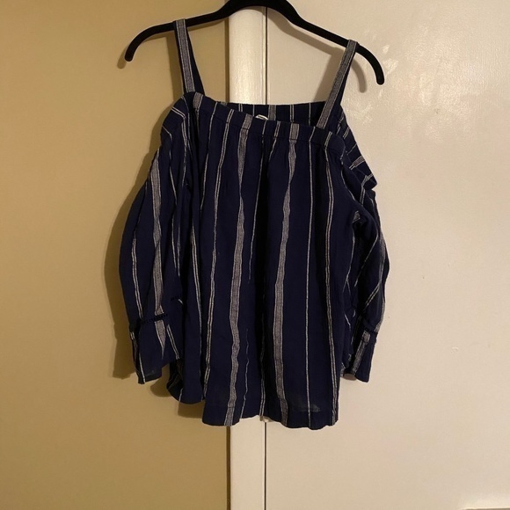 Sonoma Women Off the Shoulder Blue & Gray Striped Top